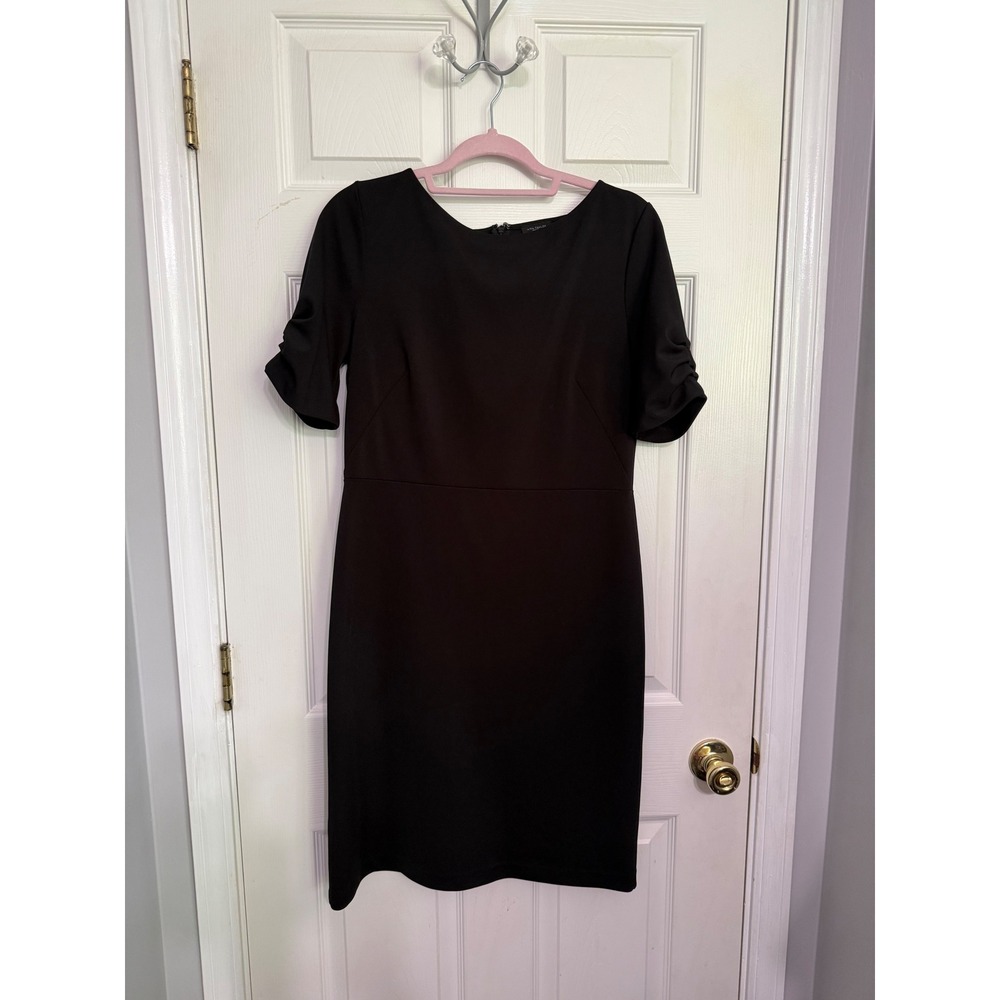 Ann Taylor Factory Black Ruched Sleeve Sheath Dress Size 6 Business Cocktail
